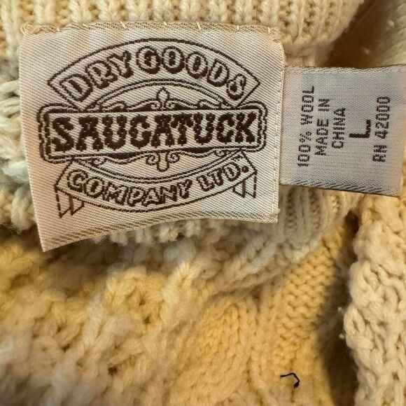 Saugatuck Dry Goods Company Ltd. Cream cable knit 100% Wool fisherman Size Large - Picture 3 of 4